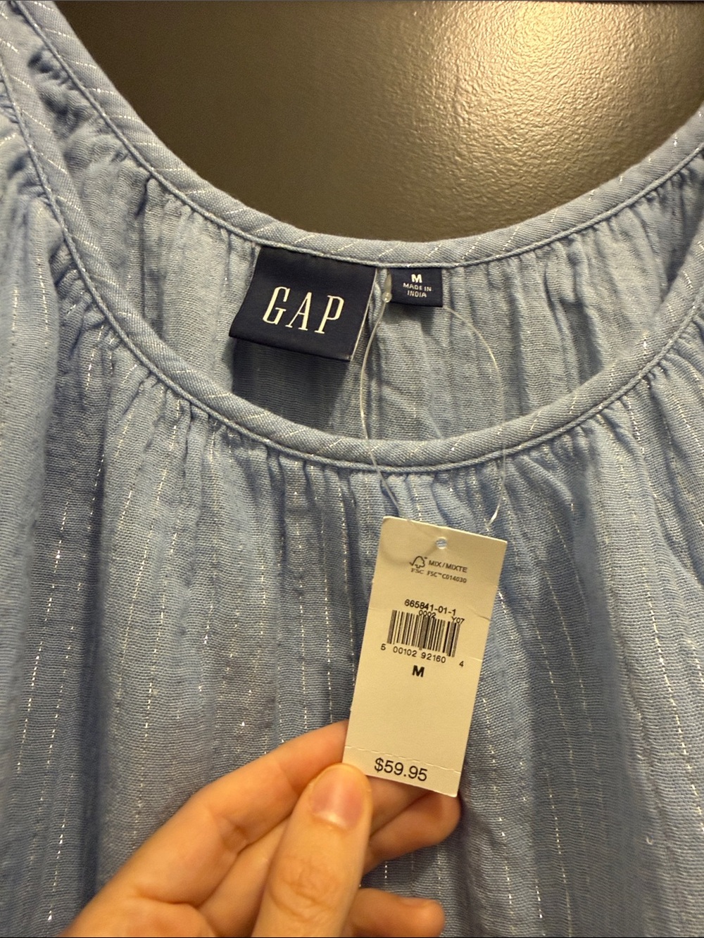 GAP Light Blue Ruffle-Shoulder Casual Dress - Picture 2 of 7